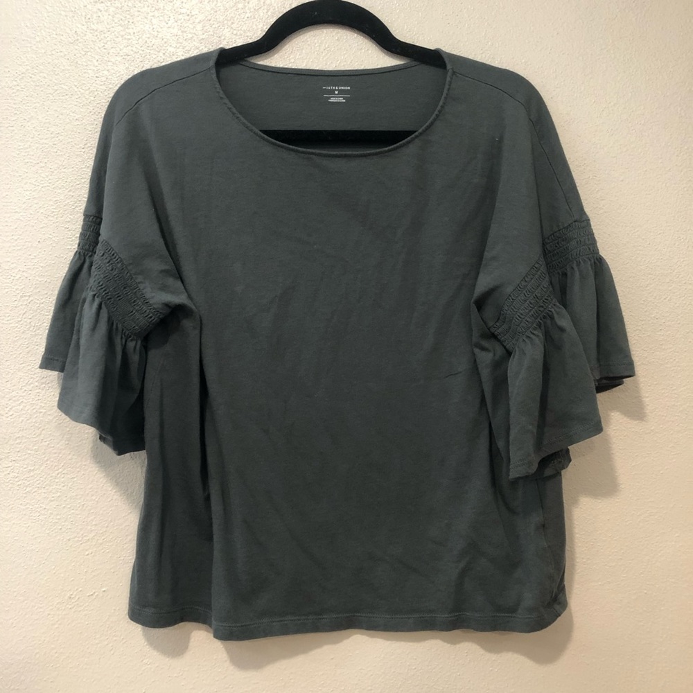 14th & Union Dark Green Flutter Sleeve Top